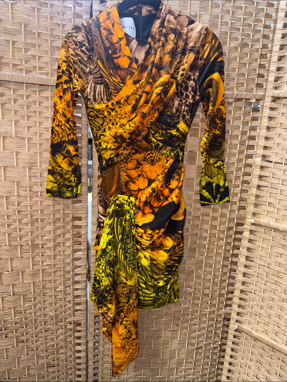 Halpern Cross Front Animal-Print Mini Jersey Dress